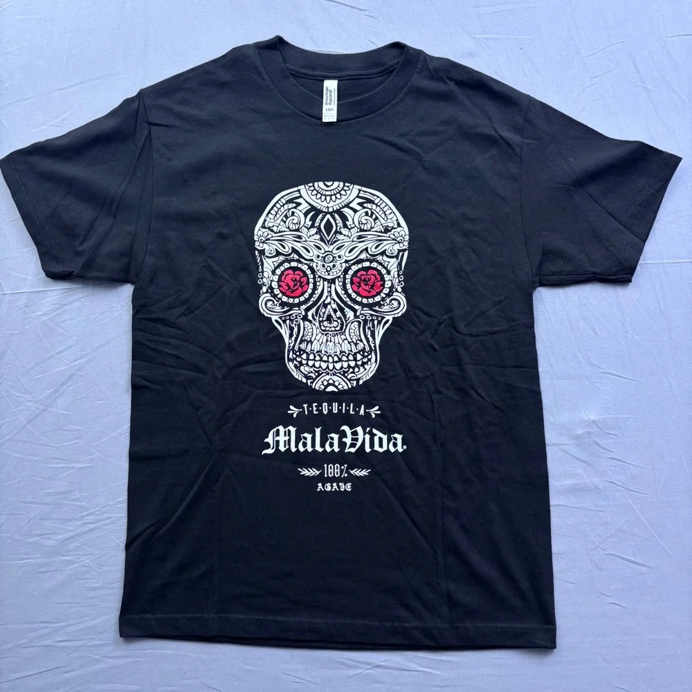 American Apparel‎ Tequila Mala Vida Sugar Skull T-Shirt Mens Medium Black